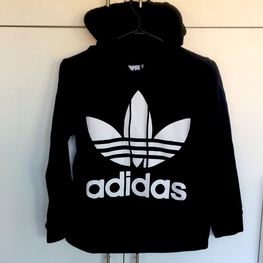 Adidas Originals Black Trefoil Hoodie French Terry Pocket Pullover XS - Picture 3 of 12